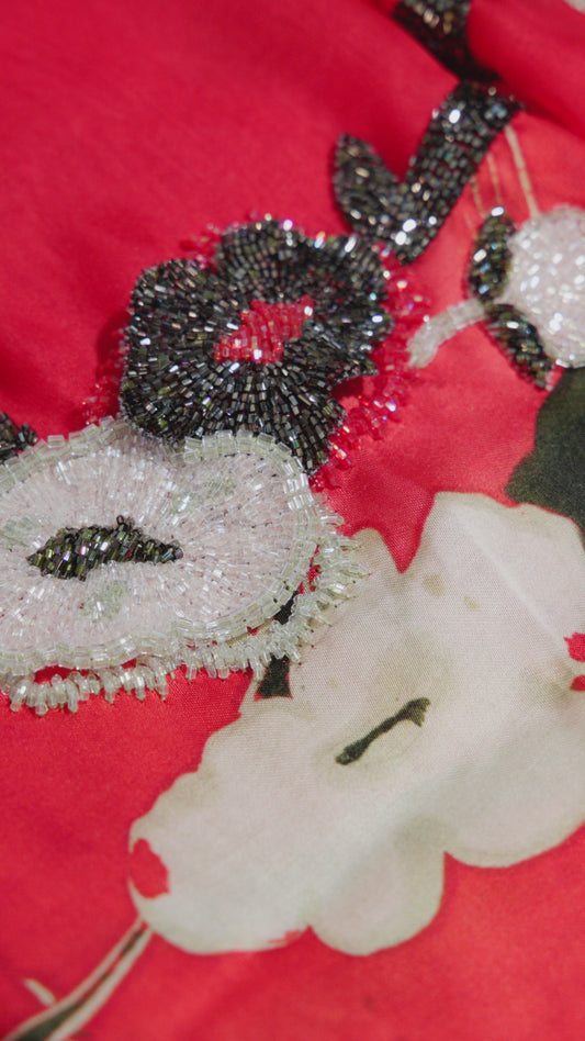 Rouge Jardin Italian Viscose Satin Caftan with 3D Floral European Embroidery – Handmade Limited Edition 2