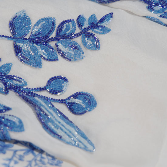 Azure Botanica Italian Viscose Satin Caftan with 3D Embroidery - Handmade Limited Edition