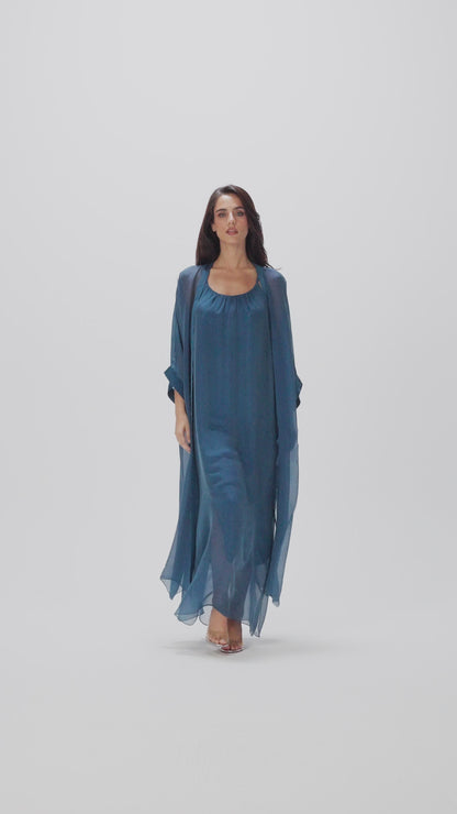 قفطان إيطالي من الحرير القطني باللونين الأسود والأبيض (مجموعة رمضان)