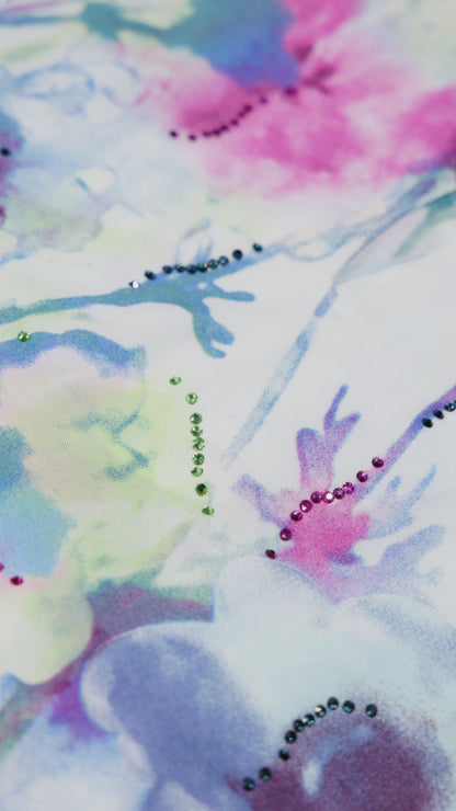 Watercolor Bloom Italian Viscose Satin Caftan with European hotfix - Handmade Limited Edition 2