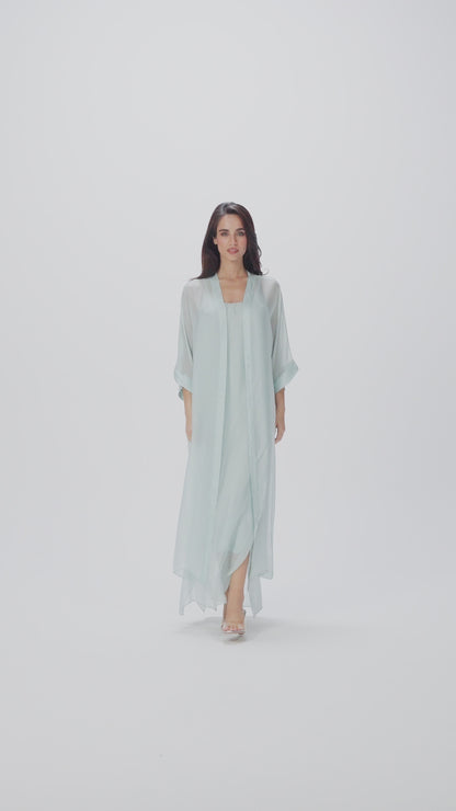 قفطان إيطالي من الحرير القطني باللونين الأسود والأبيض (مجموعة رمضان)