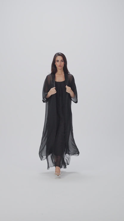 قفطان إيطالي من الحرير القطني باللونين الأسود والأبيض (مجموعة رمضان)