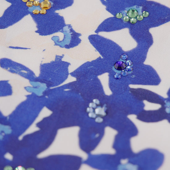 Mediterranean Bloom Italian Viscose Satin Caftan with European hotfix - Handmade Limited Edition