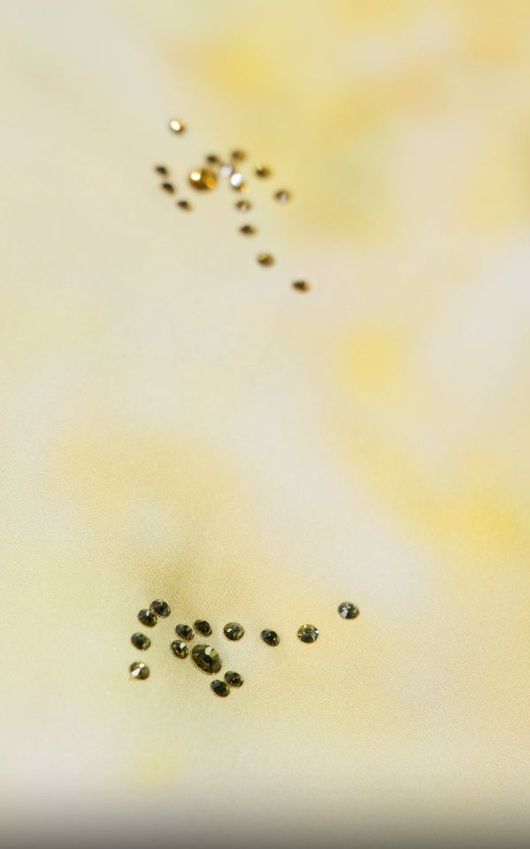 PINKO Italian Viscose Satin Original Bright Gold Splash Caftan with European hotfix - Handmade Limited Edition 2