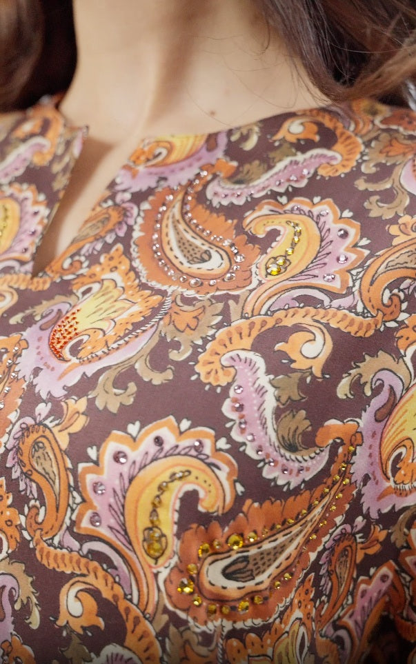 Royal Paisley Caftan in Italian Satin Fine Bead Embroidery
