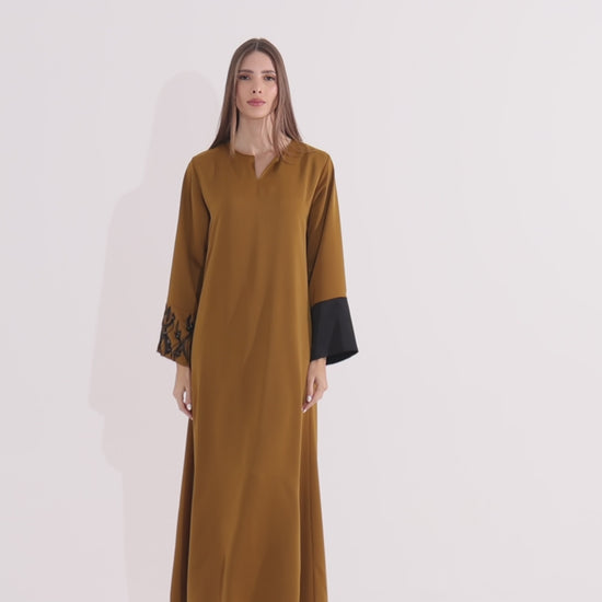 Mustard Crepe Caftan Ramadan Evening Wear Eid Collection UAE Qatar