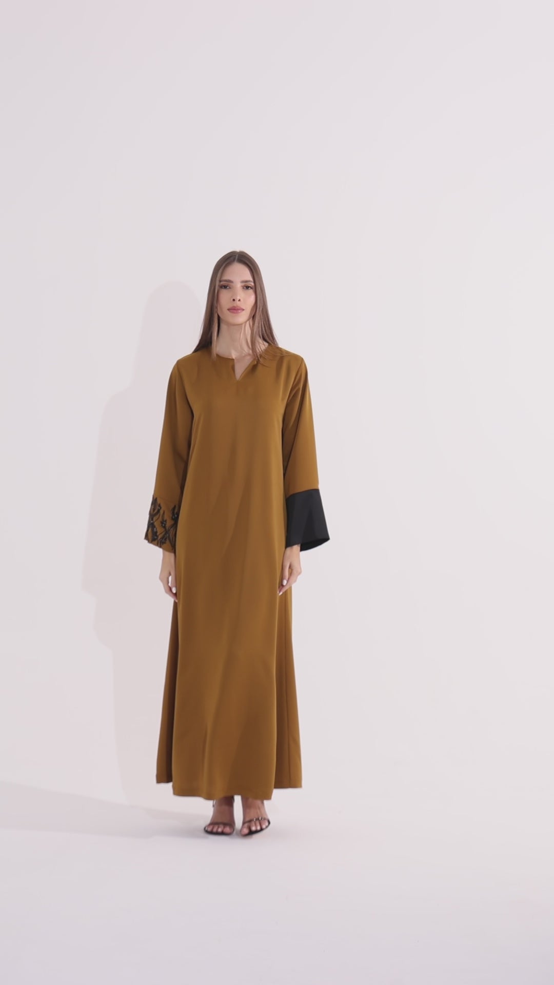 Mustard Crepe Caftan Ramadan Evening Wear Eid Collection UAE Qatar