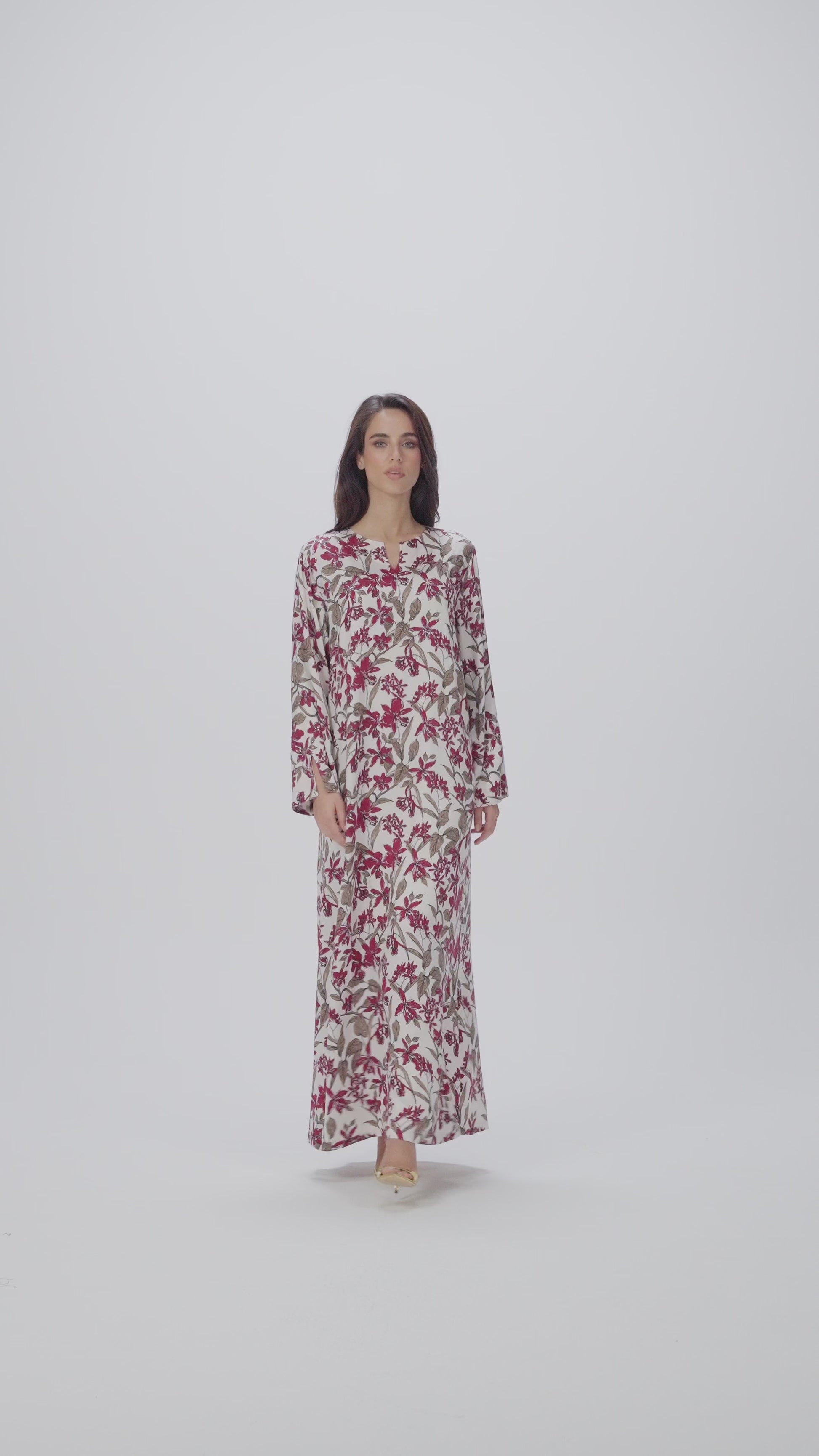 Burgundy Orchid Italian Satin Caftan with Fine Beaded Detailing