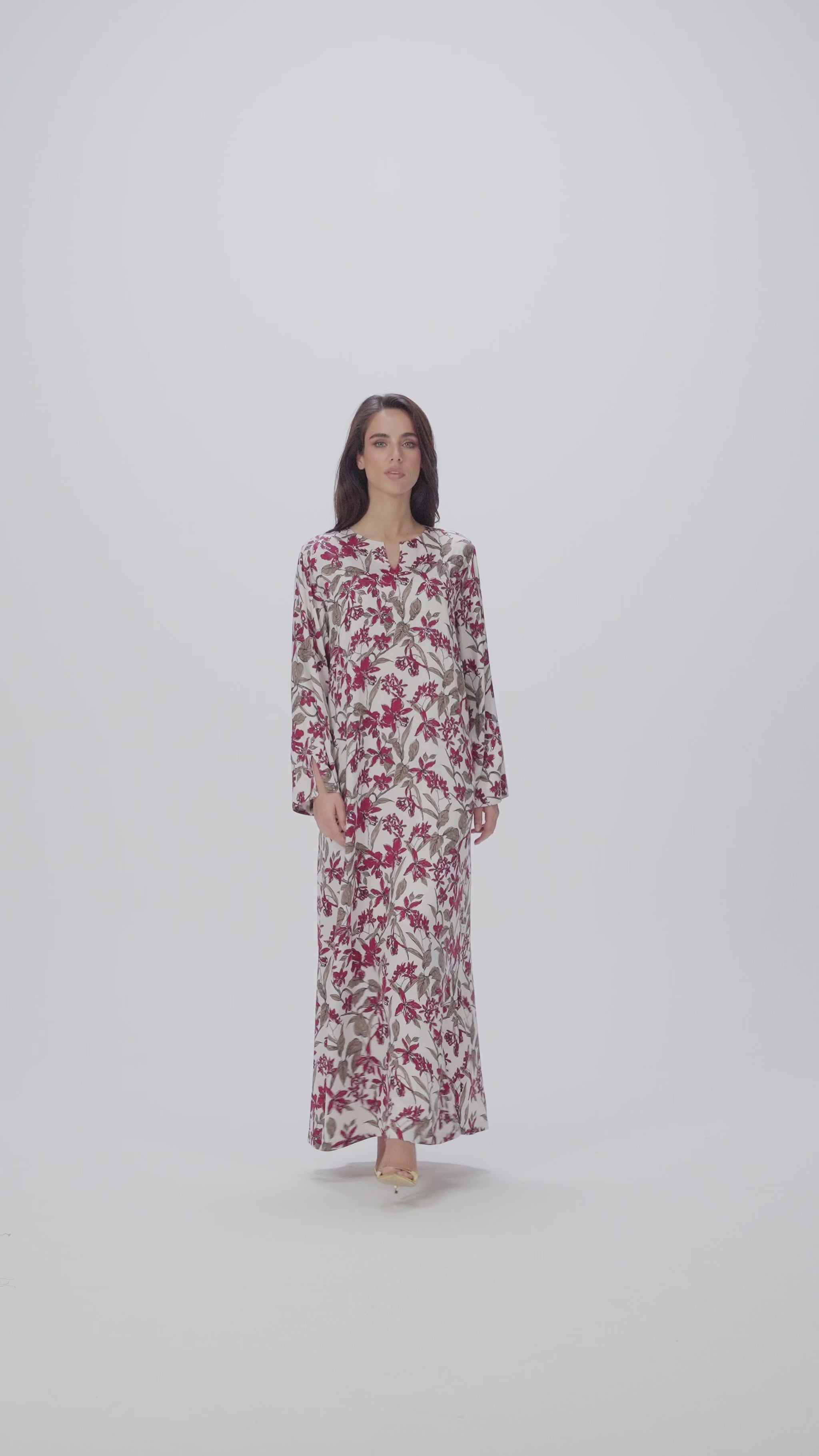 Burgundy Orchid Italian Satin Caftan with Fine Beaded Detailing