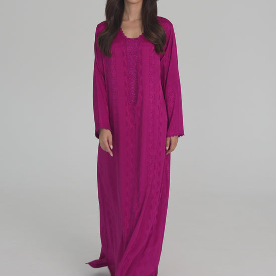 Fuchsia Handmade Caftan with Fuchsia Crystal - House of Caftan