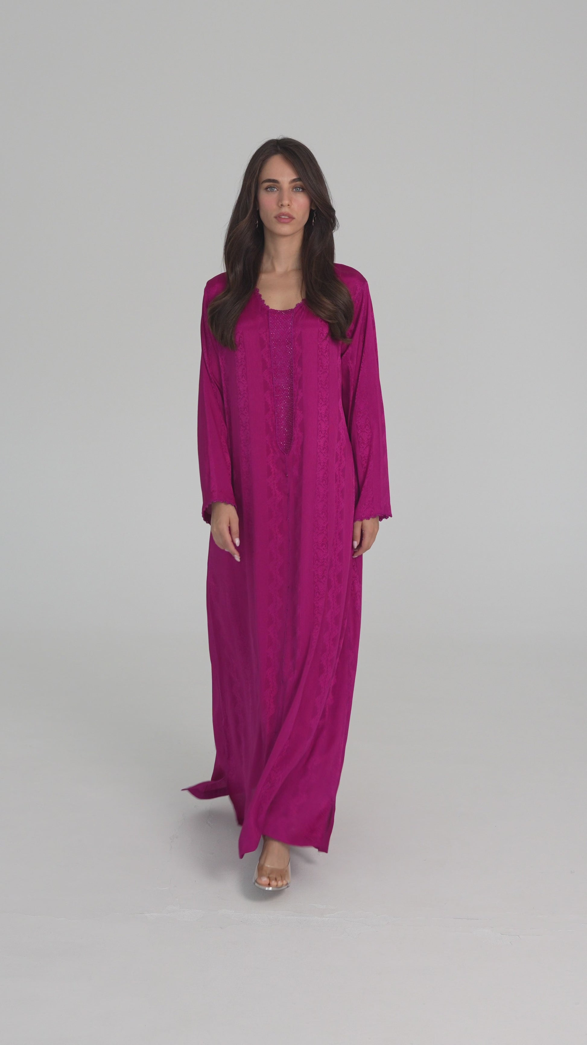 Fuchsia Handmade Caftan with Fuchsia Crystal - House of Caftan