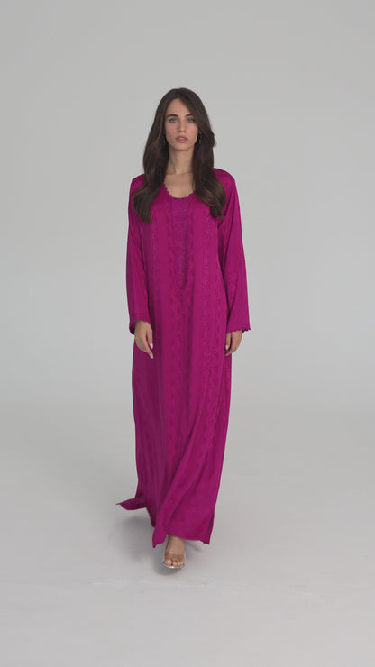 Fuchsia Handmade Caftan with Fuchsia Crystal - House of Caftan