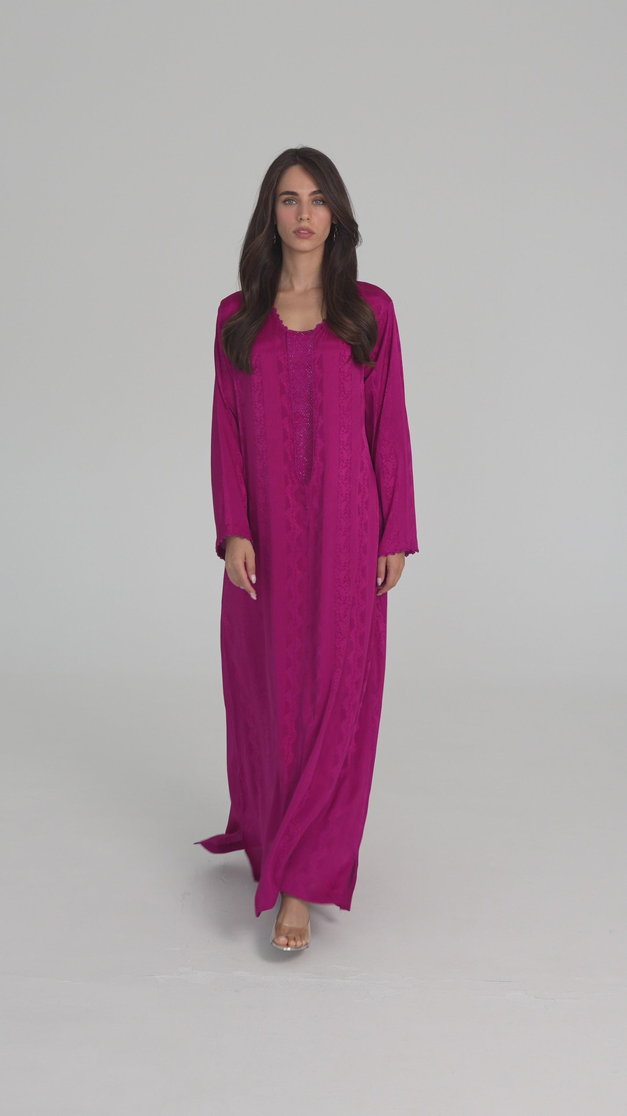 Fuchsia Handmade Caftan with Fuchsia Crystal - House of Caftan