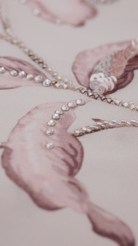 Blooming Grace Italian Viscose Satin Caftan with 3D Floral Embroidery European hotfix - Handmade Limited Edition