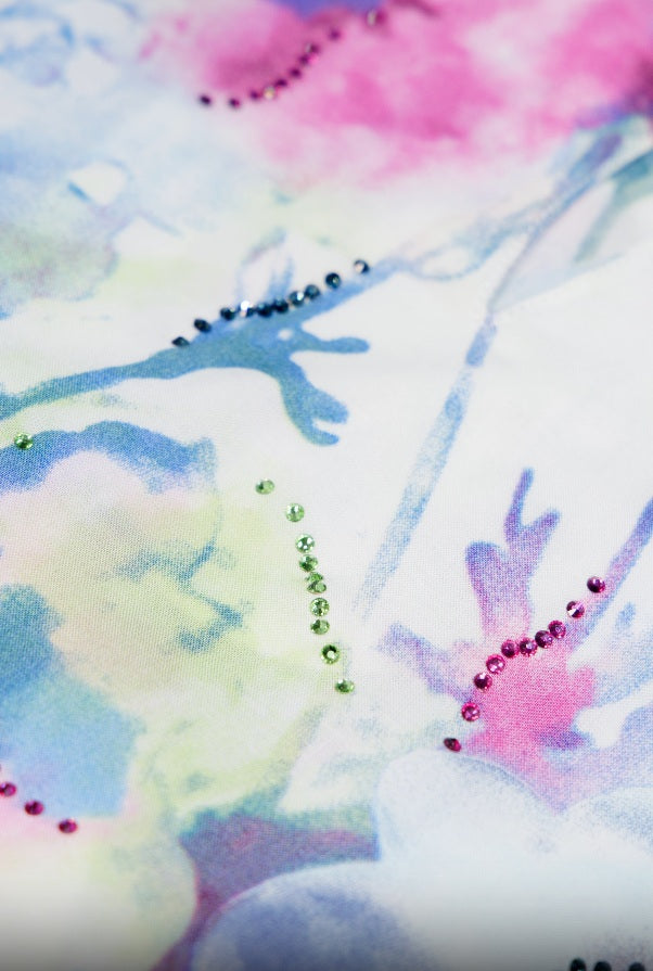 Watercolor Bloom Italian Viscose Satin Caftan with European hotfix - Handmade Limited Edition 2