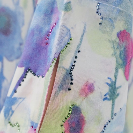 Watercolor Bloom Italian Satin Caftan with Hand Embellished Details