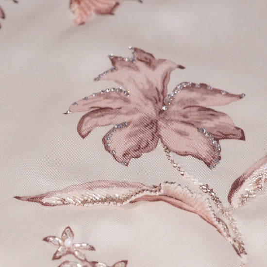 Blooming Grace Italian Viscose Satin Caftan with 3D Floral Embroidery European hotfix - Handmade Limited Edition