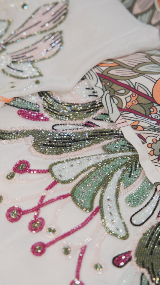 Autumn Ornament Italian Viscose Satin Caftan with Embroidery – Handmade Limited Edition