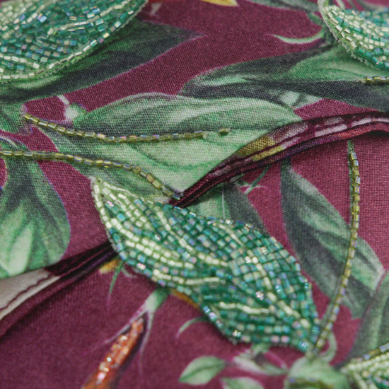 Raspberry Italian Viscose Satin Caftan with European Hand-Beaded 3D Florals – Handmade Limited Edition