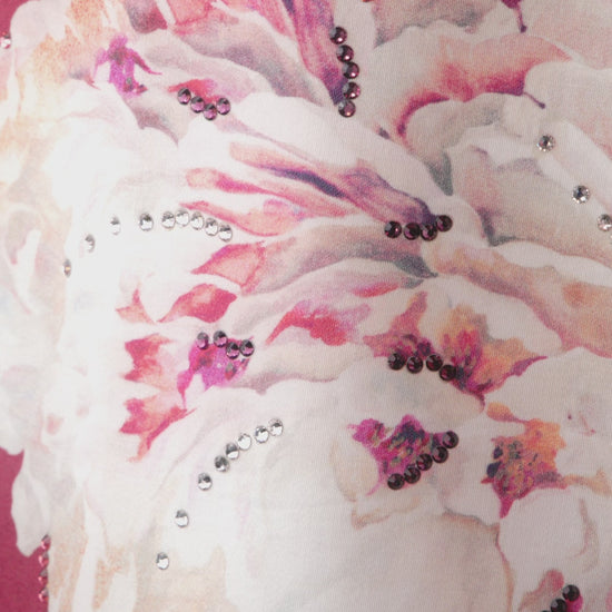 Garnet with White Floral Italian Cotton Caftan - House of Caftan