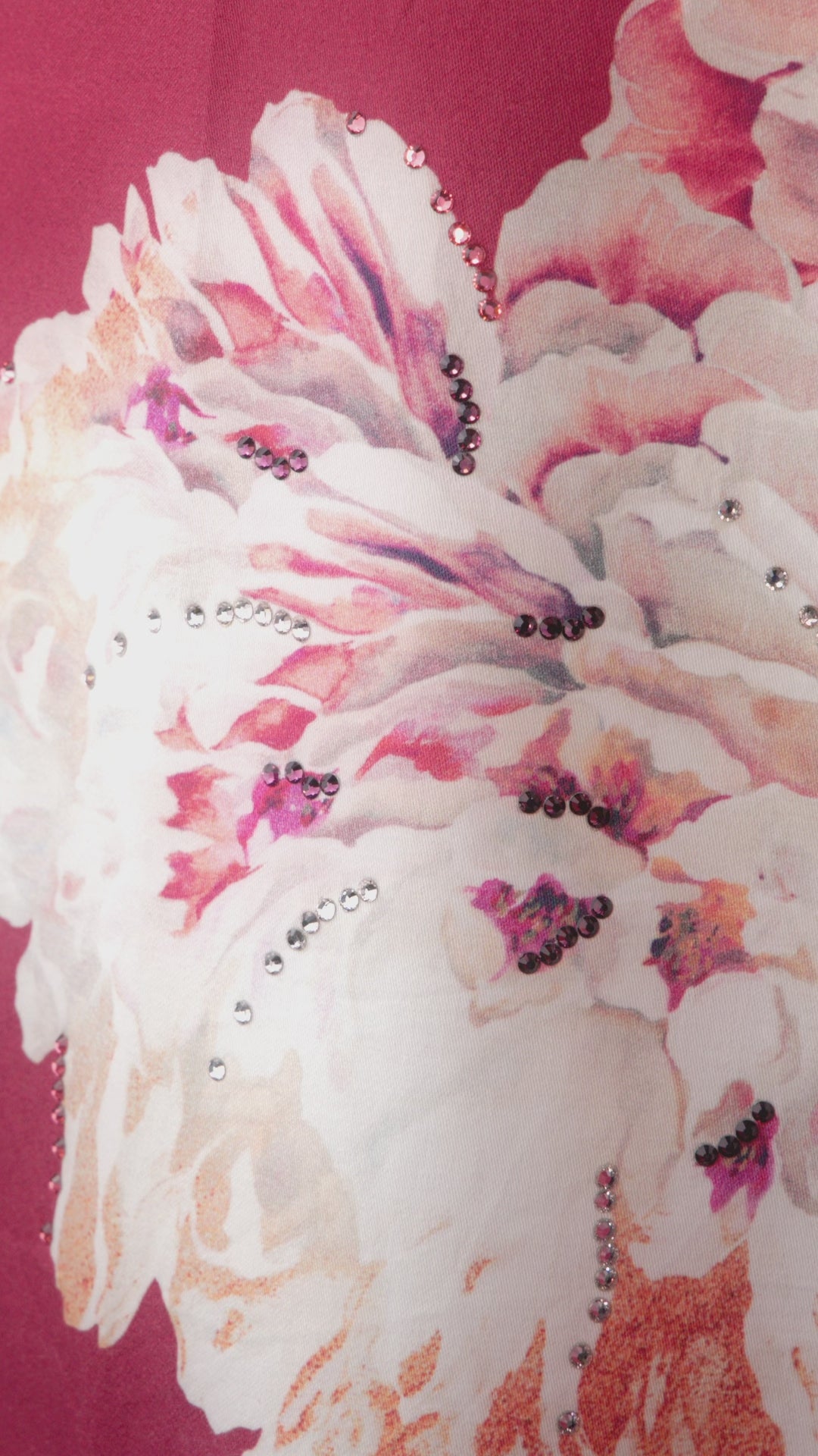 Garnet with White Floral Italian Cotton Caftan - House of Caftan