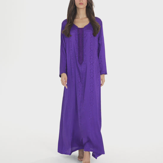 Royal Purple Handmade Caftan With Purple Beads - House of Caftan