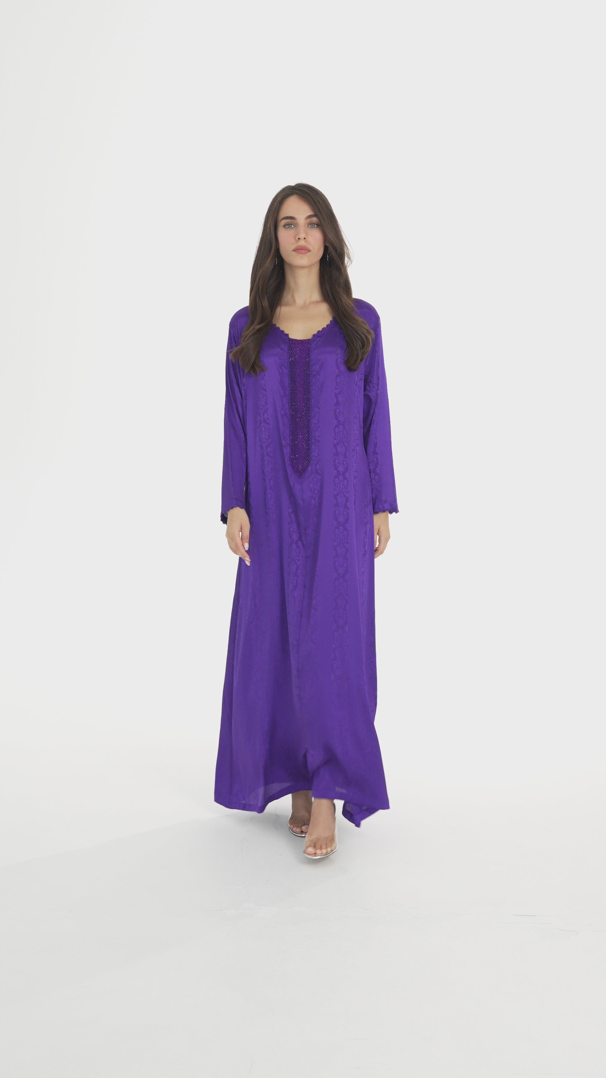 Royal Purple Handmade Caftan With Purple Beads - House of Caftan