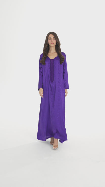 Royal Purple Handmade Caftan With Purple Beads - House of Caftan