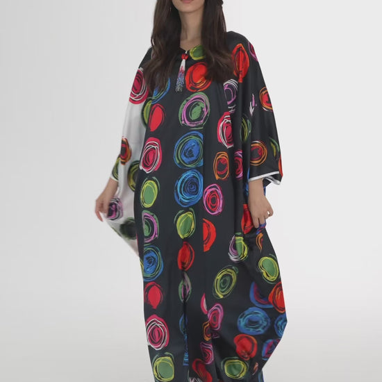 Red and Black Block Italian Silk Cotton Caftan - House of Caftan