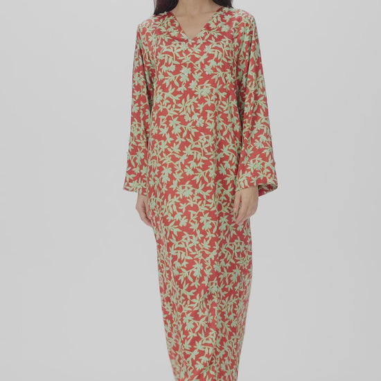 Red Garden Italian Satin Caftan with Hand-Beaded 3D Florals