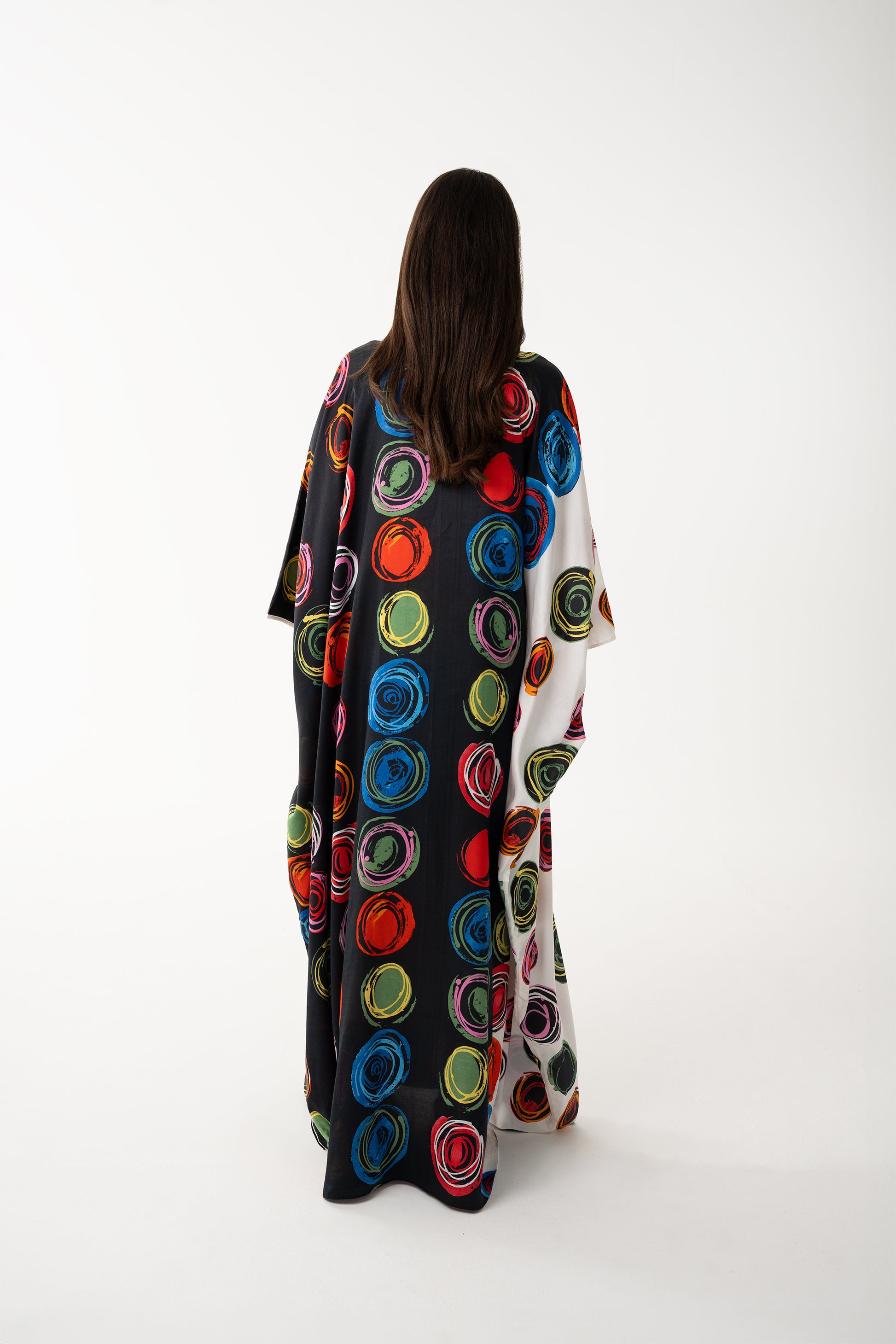 Red and Black Color Block Italian Silk Viscose Caftan - House of Caftan