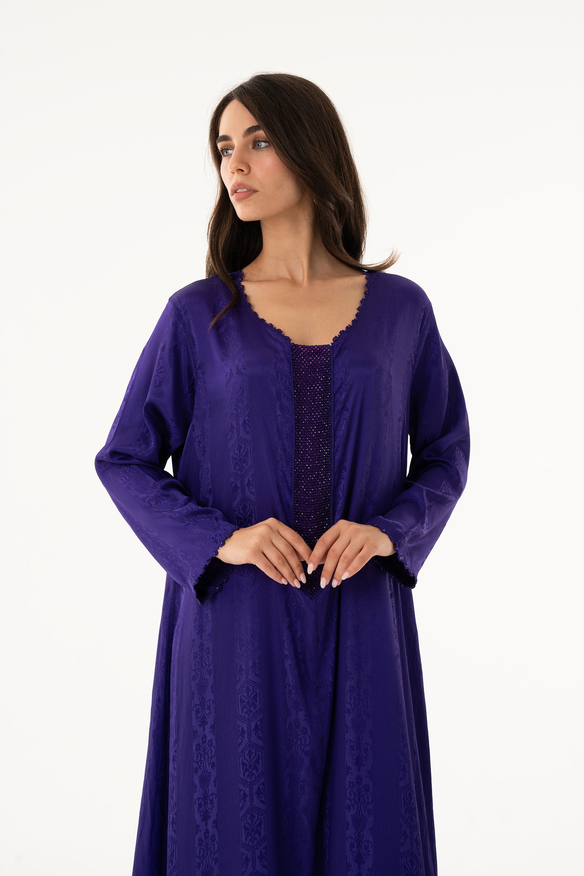 Royal Purple Caftan With Purple Beads - House of Caftan