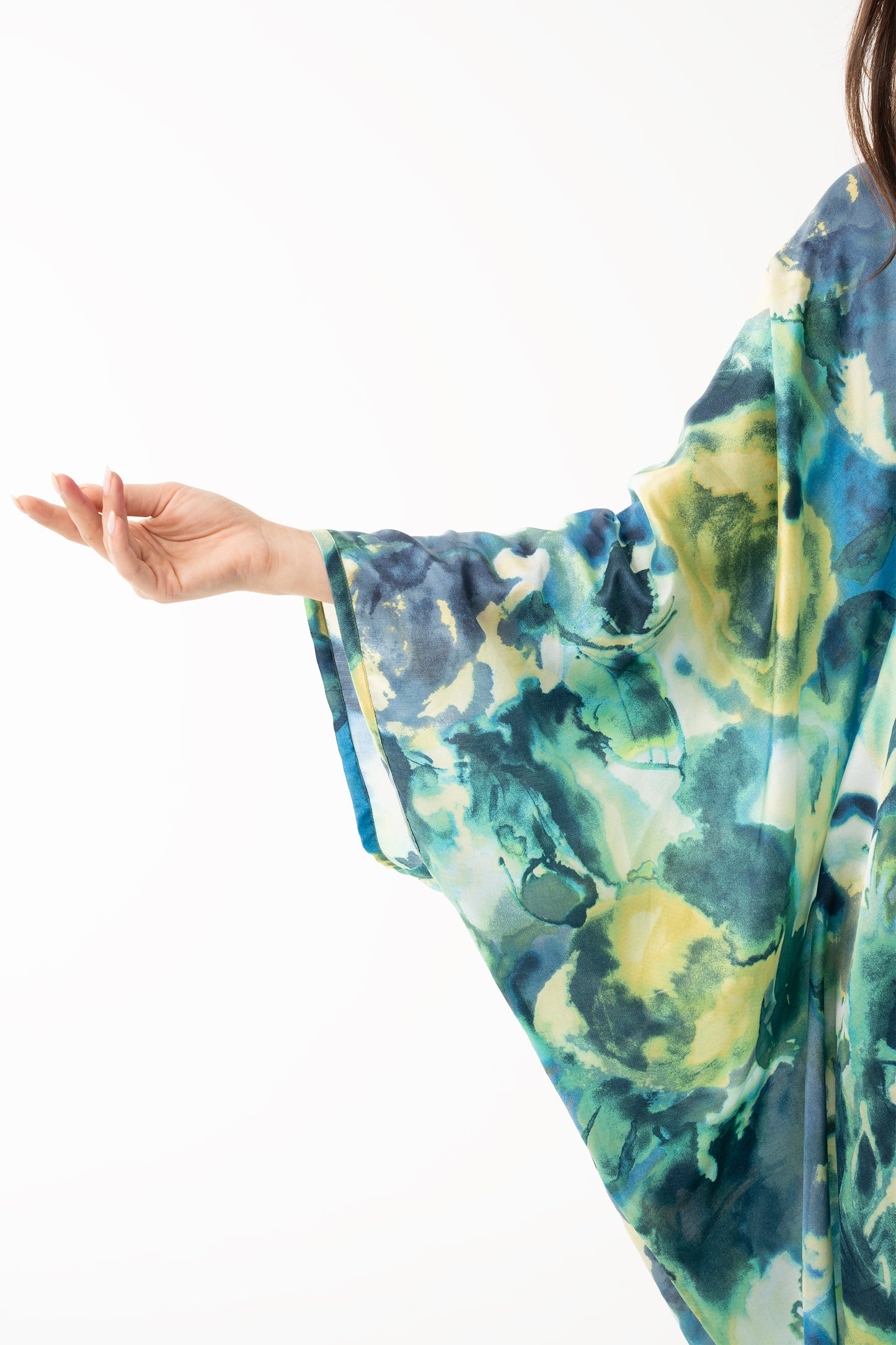 Turquoise Italian Silk Viscose Caftan - House of Caftan