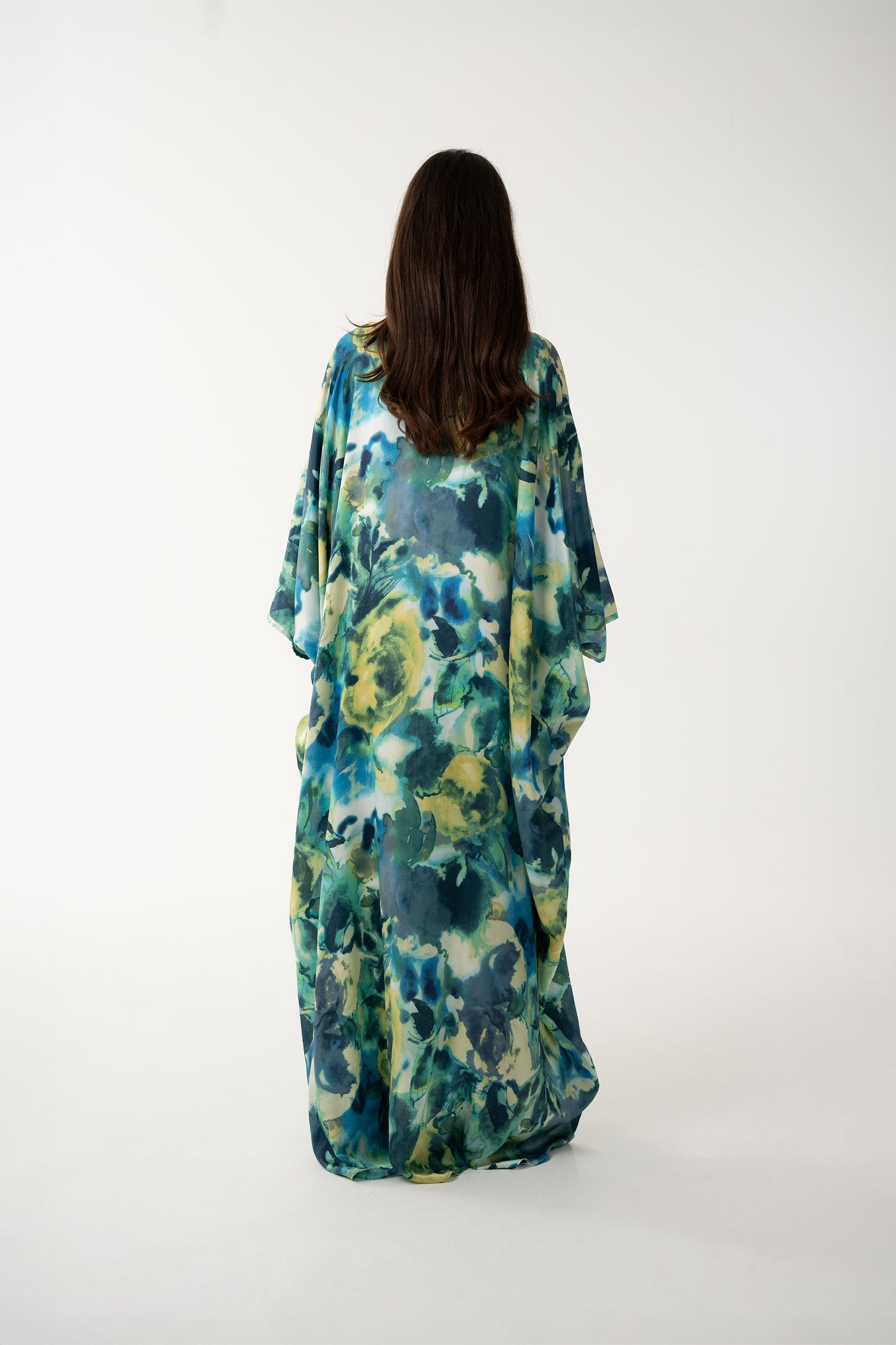 Turquoise Italian Silk Viscose Caftan - House of Caftan